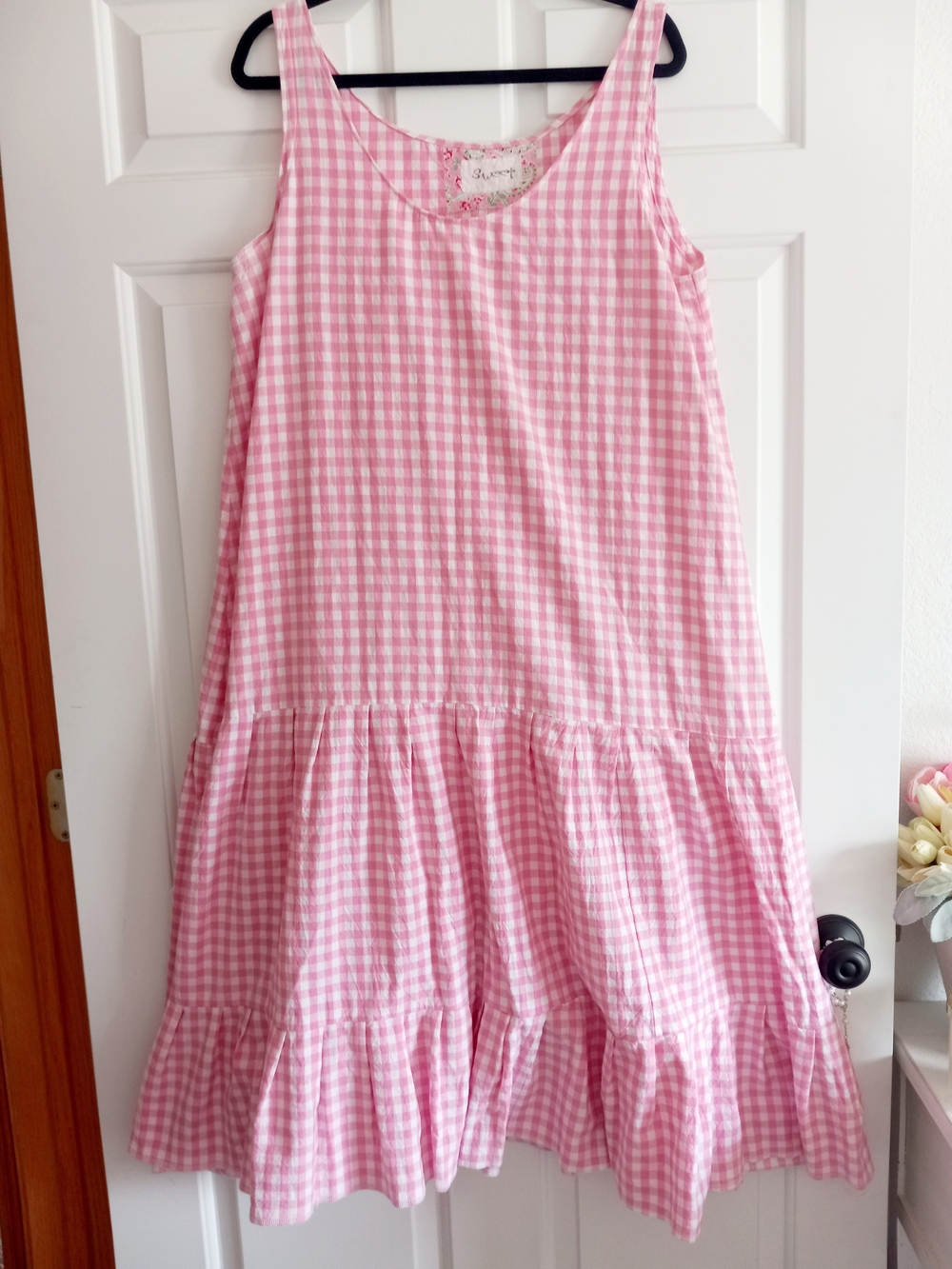 Brand NEW Pink Gingham  100% COTTON Dress - Sleeveless Tiered SWEET Dress